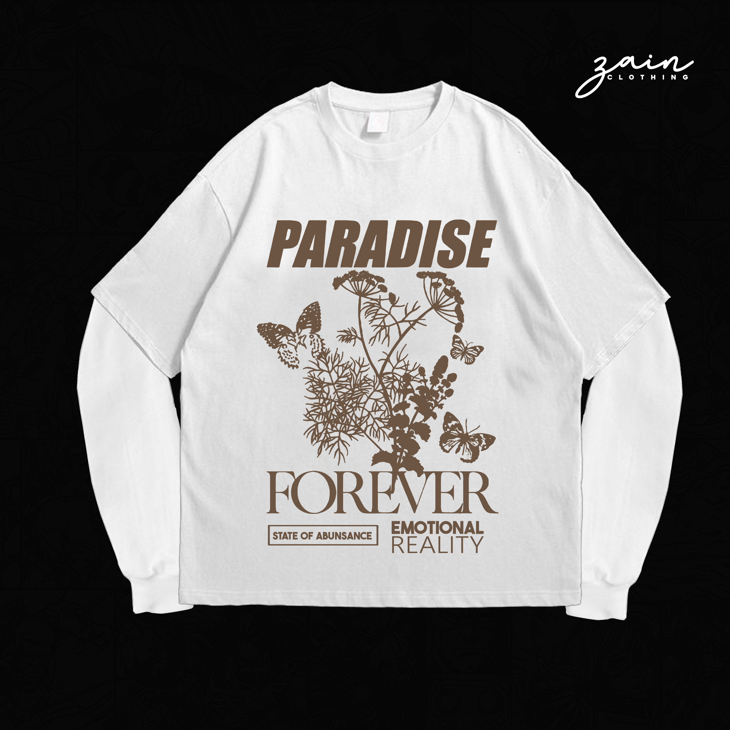 PARADISE FOREVER DROP SHOULDER FULL SLEEVE TEE [WHITE]